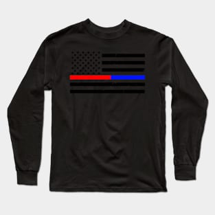 Thin Red Blue Line Firefighter Police Flag Long Sleeve T-Shirt